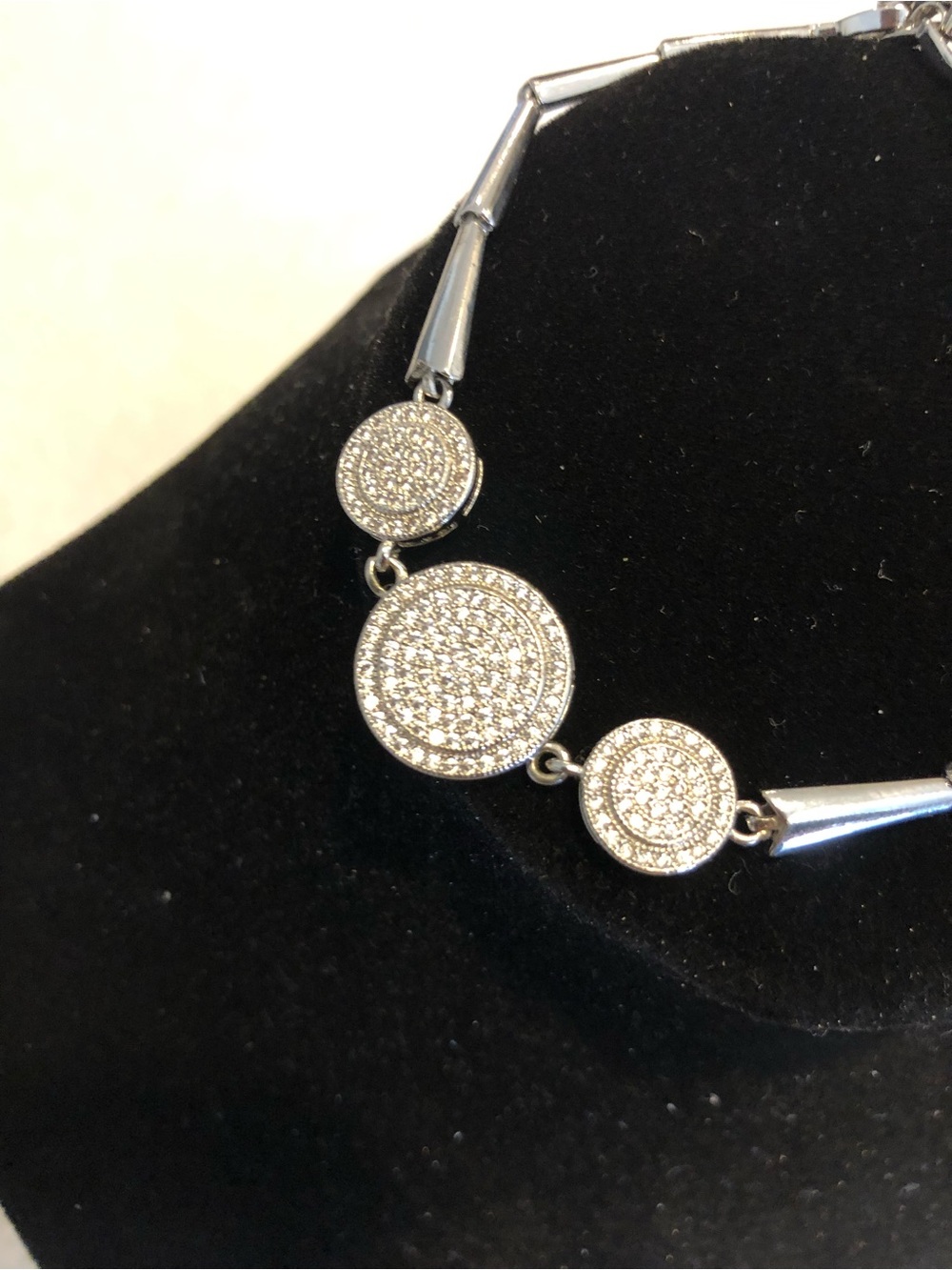Silver-Tone Pave Circle Link Bracelet